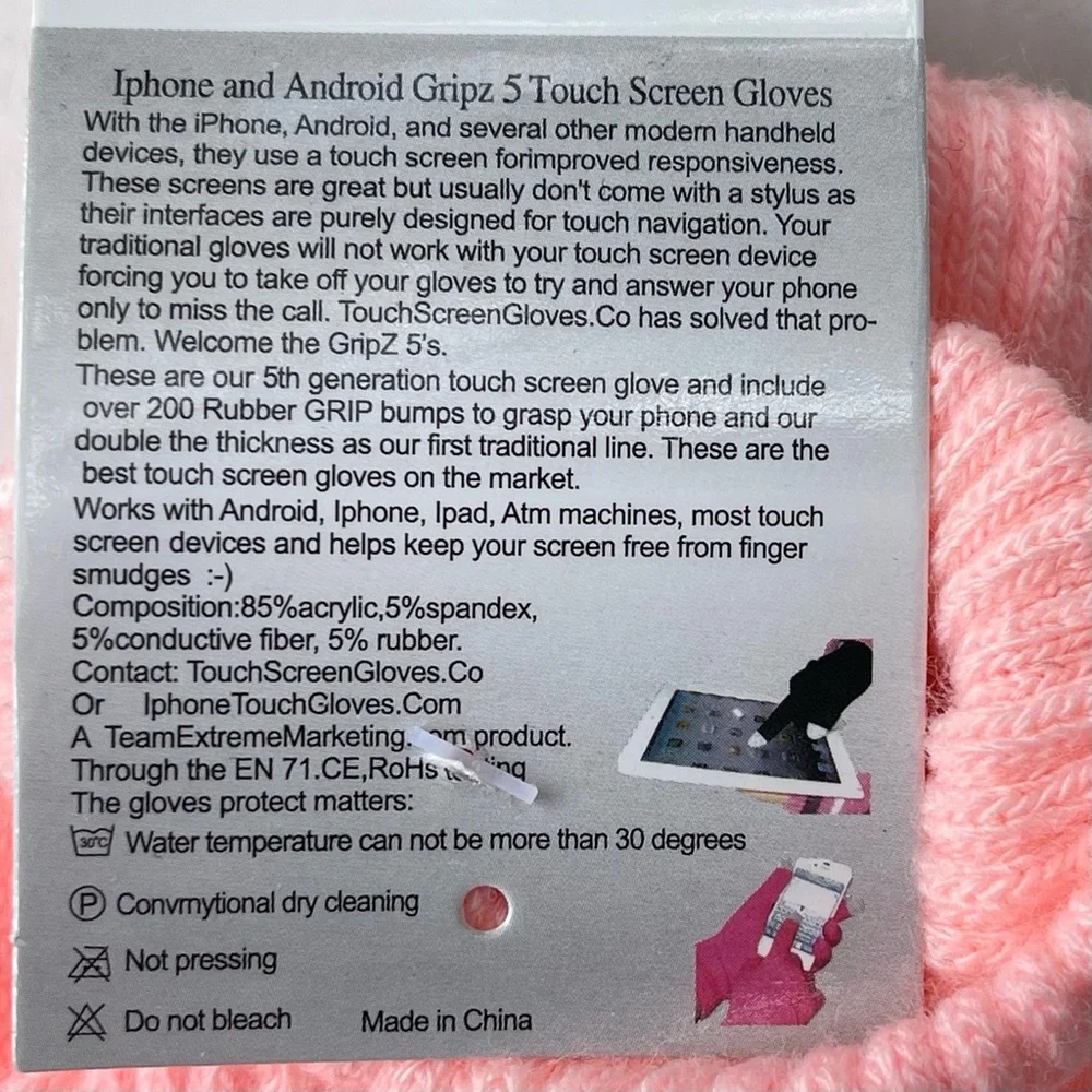 Touch Screen Gloves Pink Women’s One Size